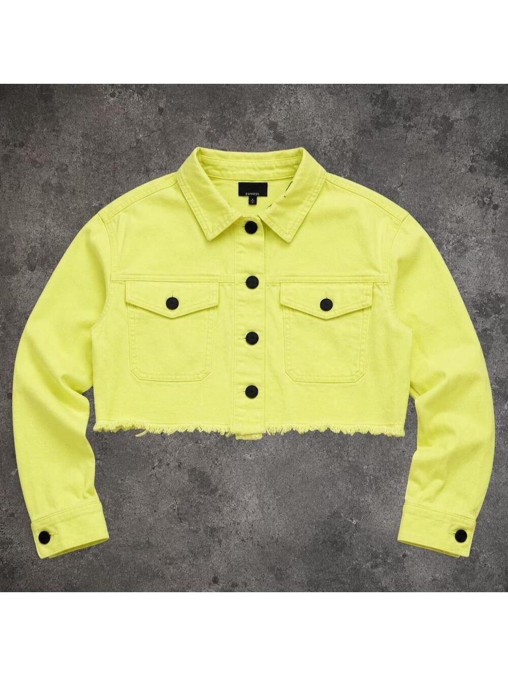 Beautiful Kittenish neon yellow cropped denim jacket